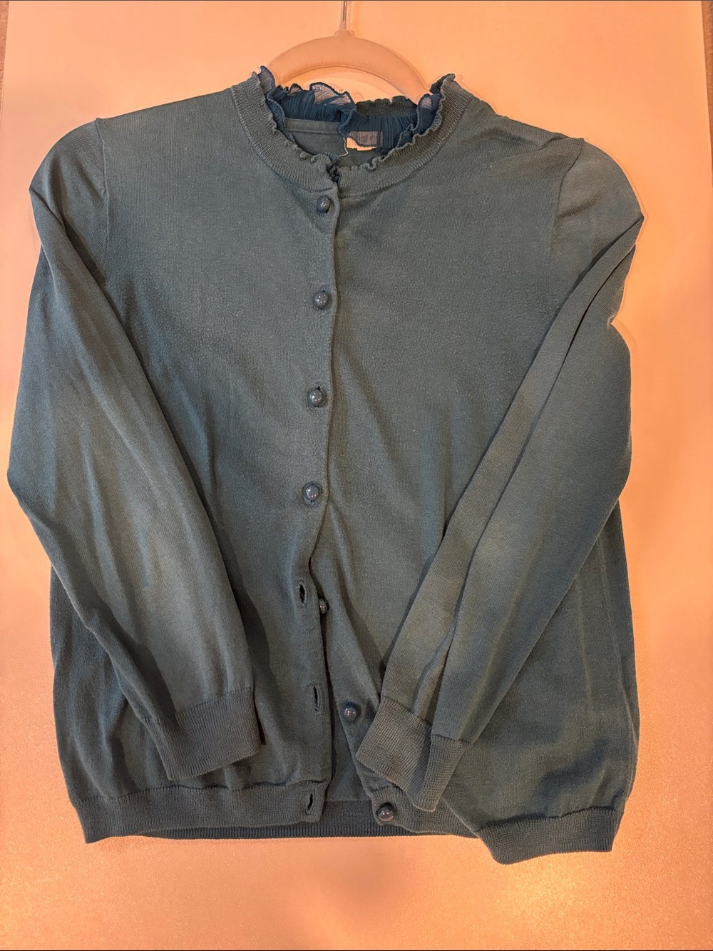 Jcrew Ruffled Collar Button-Up Cardigan - Teal